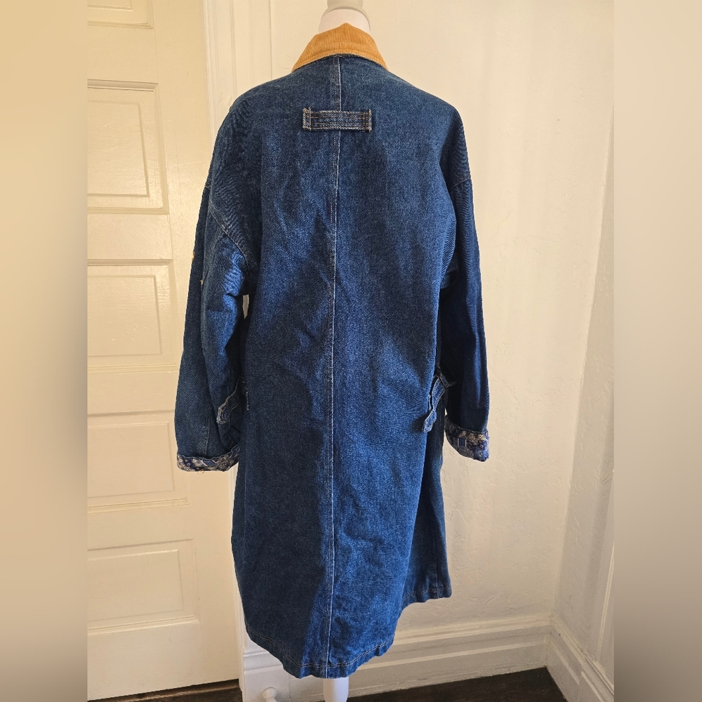 Vintage Current Seen Denim Long Coat with Tan Corduroy Collar - Picture 11 of 15
